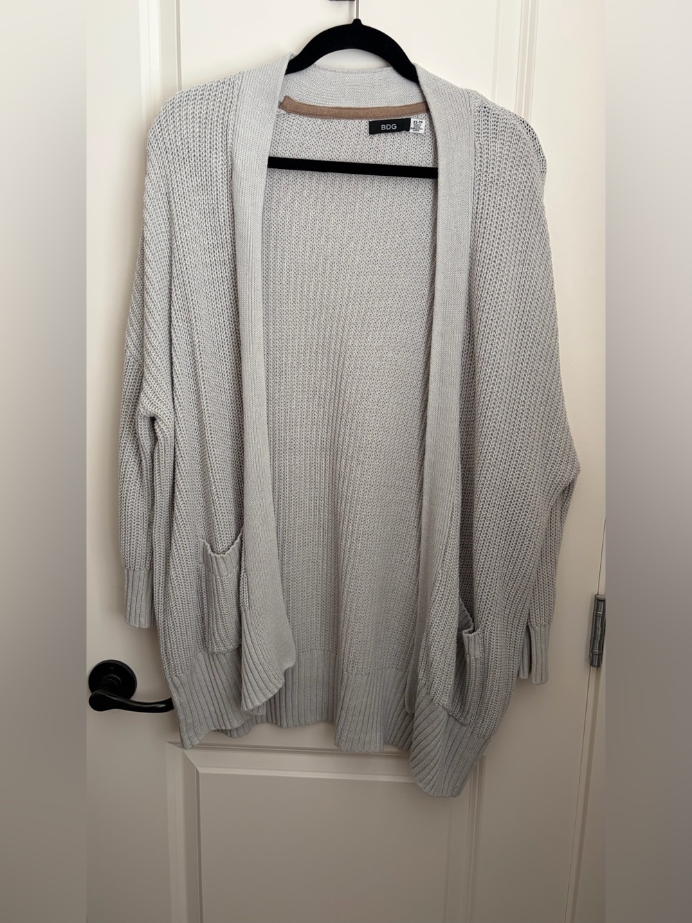 BDG Light Gray Open-Front Knit Cardigan